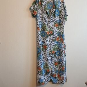 Mlle Gabrielle Sheer Maxi Tunic Flowers Animal Print Button Front Size 14